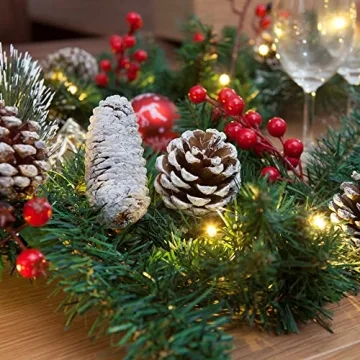 9FT Christmas Garland - Battery Operated Floral Decoration