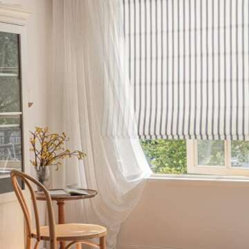 Artdix Roman Shades, Greyish Blue Stripe Blackout Cordless Fabric Custom Roman Shades for Windows, Doors, Farmhouse