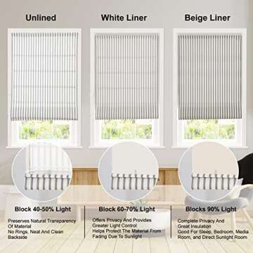 Artdix Roman Shades, Greyish Blue Stripe Blackout Cordless Fabric Custom Roman Shades for Windows, Doors, Farmhouse