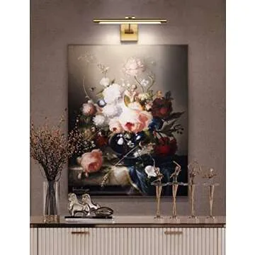 Joosenhouse LED Picture Light Fixtures Dimmable 16.53" Inch Modern Metal Artwork Hallway Lamps with Single Swing Arm, 7W (50W Eqv.), Hardwired Connection, Warm White, CRI80+, Golden-Like Brass Finish