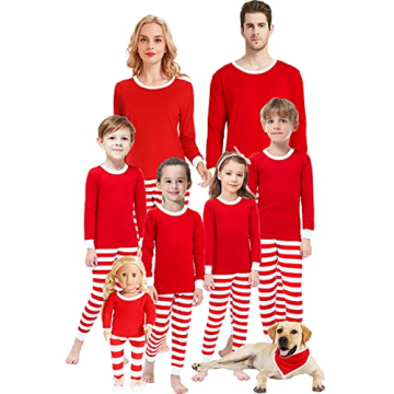 Family Matching Christmas Pajamas Red Striped Jammies Mum and Me Cotton Pjs Holiday Sleepwear Women ...