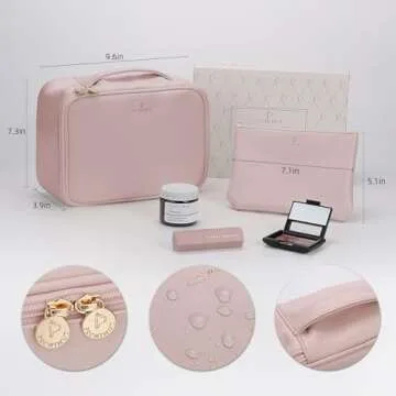 Pocmimut Makeup Bag | Stylish Pink PU Leather Organizer