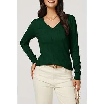 Arach&Cloz Women's Trendy V Neck Long Sleeve Pullover Sweater
