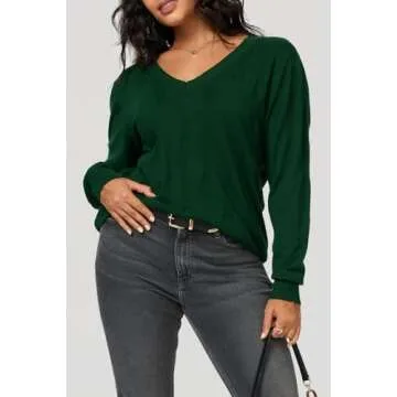 Arach&Cloz Women's Trendy V Neck Long Sleeve Pullover Sweater
