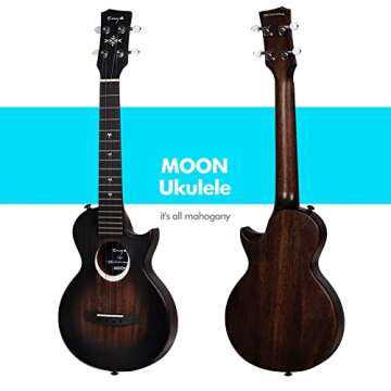 Enya Taimane Moon Signature Tenor Ukulele All Solid Mahogany 26" Black Ukelele Bundle with Gig Bag a...