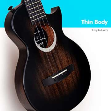 Enya Taimane Moon Signature Tenor Ukulele All Solid Mahogany 26" Black Ukelele Bundle with Gig Bag and Strap(EUT-Moon BK)