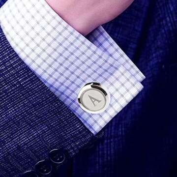 Dannyshi Mens Classic Stainless Steel Initial Cufflinks 26 Alphabet Initial Letter Cufflinks Business Wedding Shirts A-Z (A)