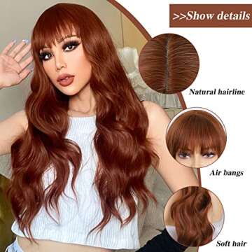 HANYUDIE Auburn Long Wavy Wig with Bangs for Women