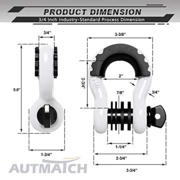 AUTMATCH D Ring Shackle 3/4" Shackles (2 Pack) 41,887Ibs Break Strength, Clevis Shackle with 7/8" Screw Pin and Shackle Isolator Washers Kit for Tow Strap Winch Off Road Vehicle Recovery, White
