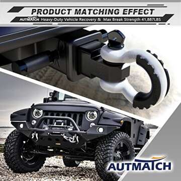 AUTMATCH D Ring Shackle 3/4" Shackles (2 Pack) 41,887Ibs Break Strength, Clevis Shackle with 7/8" Screw Pin and Shackle Isolator Washers Kit for Tow Strap Winch Off Road Vehicle Recovery, White