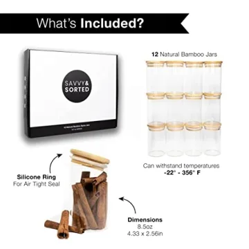 12 Bamboo Spice Jars with Airtight Lids for Kitchen Organization