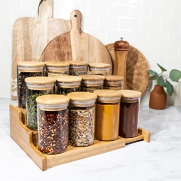 12 Bamboo Spice Jars with Airtight Lids for Kitchen Organization