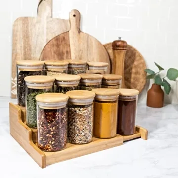 12 Bamboo Spice Jars with Airtight Lids for Kitchen Organization