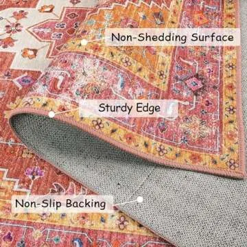 Moynesa Ultra-Thin Pink Area Rug - 9x12 Large Bedroom Rugs for Living Room Non-Slip Non-Shedding Din...