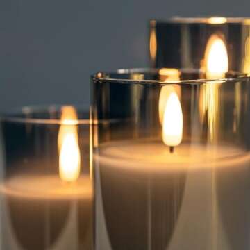 Luxurious Grey Glass Flameless Candles with Remote Timer