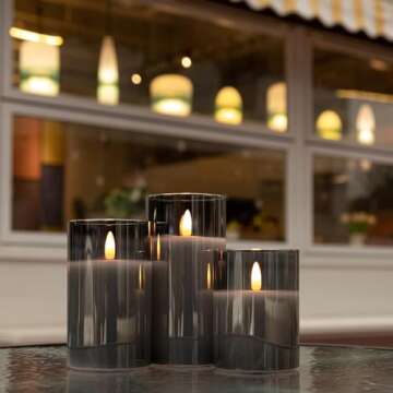Luxurious Grey Glass Flameless Candles with Remote Timer