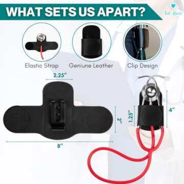 Genuine Leather Stethoscope Holder Hip Clip | Premium Quality for Nurses & Doctors | Lightweight & D...