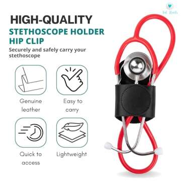 Stethoscope Holder Hip Clip - Leather Case for Nurses & Doctors