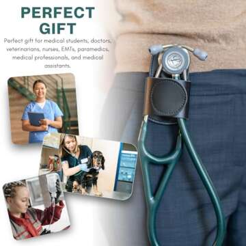 Stethoscope Holder Hip Clip - Leather Case for Nurses & Doctors
