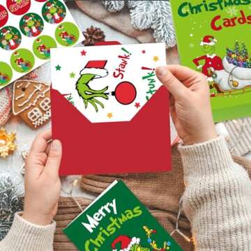 RINOLY Set of 30 Boxed Christmas Cards with Envelopes and Stickers, 6 Assorted Designs - Holiday Greeting Cards Bulk 4x6 inch