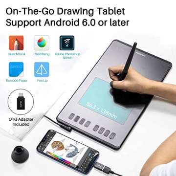 HUION Inspiroy H950P Graphics Drawing Tablet with Tilt Response Battery-Free Stylus and 8192 Pen Pressure for Mac, Windows and Android, Pen Tablet with Carrying Bag