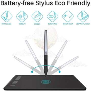 HUION Inspiroy H950P Graphics Drawing Tablet with Tilt Response Battery-Free Stylus and 8192 Pen Pressure for Mac, Windows and Android, Pen Tablet with Carrying Bag
