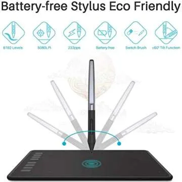 HUION Inspiroy H950P Graphics Drawing Tablet with Tilt Response Battery-Free Stylus and 8192 Pen Pressure for Mac, Windows and Android, Pen Tablet with Carrying Bag