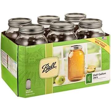 Ball JARDEN Home Brands 68100 6 Count (1 Pack) 1/2Gallon Wide Mouth Jar (64 Oz)