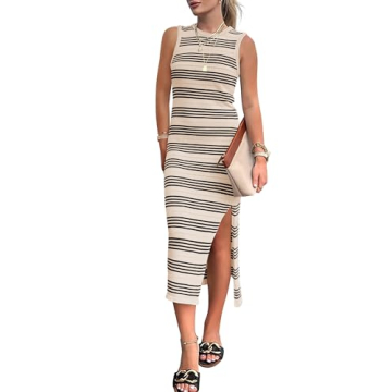BTFBM Women's Summer Midi Tank Dress with Side Slit