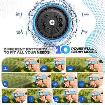 VYRL Garden Hose Nozzle Sprayer, ABS Water Hose Nozzle with Heavy Duty 10 Adjustable Watering Patter...