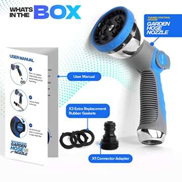 VYRL Garden Hose Nozzle Sprayer, ABS Water Hose Nozzle with Heavy Duty 10 Adjustable Watering Patterns, Thumb Control - Anti Slip Hose Sprayer Nozzles for Plants, Lawn, Washing Car & Pets.