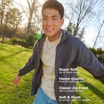 Hanes Mens Hoodie, Ecosmart Fleece Full-zip Zip-up Hooded Sweatshirt For Athletic-hoodies, Black, XX-Large US