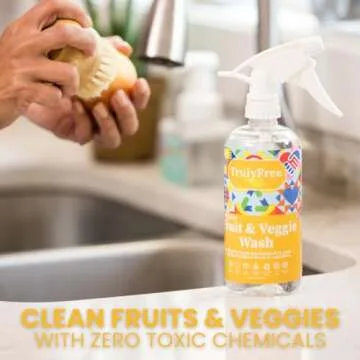 Truly Free Natural Fruit and Veggie Wash Kit - Produce Cleaner Spray (16oz Reusable Empty Bottle + Two Pouches, 3oz ea.) - DIY Vegetable Washer & Fruit Cleanser