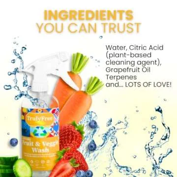 Truly Free Natural Fruit and Veggie Wash Kit - Produce Cleaner Spray (16oz Reusable Empty Bottle + Two Pouches, 3oz ea.) - DIY Vegetable Washer & Fruit Cleanser