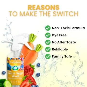 Truly Free Natural Fruit and Veggie Wash Kit - Produce Cleaner Spray (16oz Reusable Empty Bottle + Two Pouches, 3oz ea.) - DIY Vegetable Washer & Fruit Cleanser
