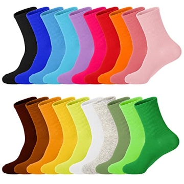 Colorful Crew Socks - 20 Pairs Lightweight Cotton