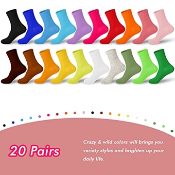 Colorful Crew Socks - 20 Pairs Lightweight Cotton