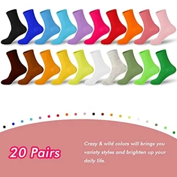 Colorful Crew Socks - 20 Pairs Lightweight Cotton