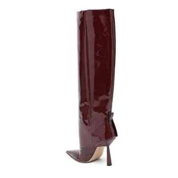 Goolita Fold Over Boots For Women, Pointed Toe Stiletto Heel Knee High Boots Fashion Comfortable Slip On Tall Boots