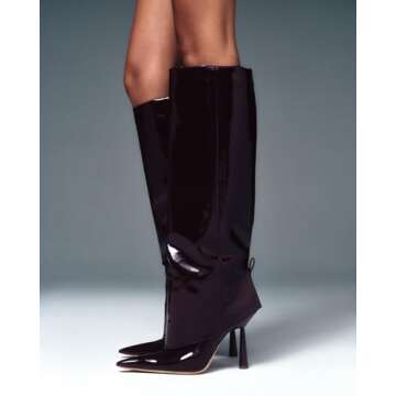 Goolita Fold Over Boots For Women, Pointed Toe Stiletto Heel Knee High Boots Fashion Comfortable Slip On Tall Boots