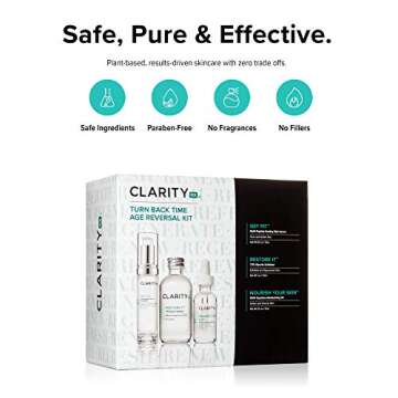 ClarityRx Turn Back Time Age Reversal Kit, Plant Based 3-Step Anti Aging Skin Care Set for Mature Skin, Paraben Free, Natural Skin Care