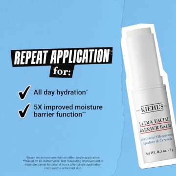 Kiehl's Ultra Facial Skin Barrier Repair Balm, On-the-go Stick Formula, All-day Hydration, Soft and Supple Skin, with Squalane and Ceramides, Wear Under or Over Makeup, for All Skin Types - 0.3 oz