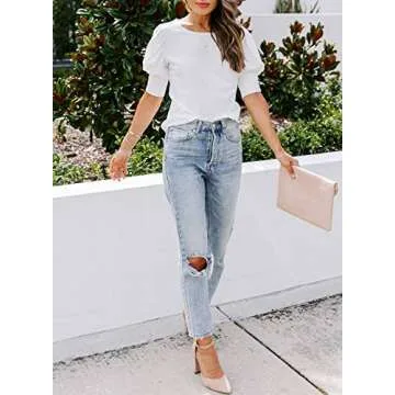 DOROSE Puff Sleeve Summer Blouses for Women - Casual T Shirts