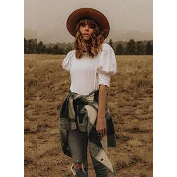 DOROSE Puff Sleeve Summer Blouses for Women - Casual T Shirts