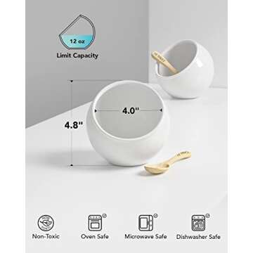 LE TAUCI Salt Pig, 12 Oz Ceramic Salt Cellar Set with Wooden Spoons, 4.8 Inch Salt Crock, Fit a Large hand, Wide-Mouth Salt Box, Salt and Pepper Shaker, Set of 2, White