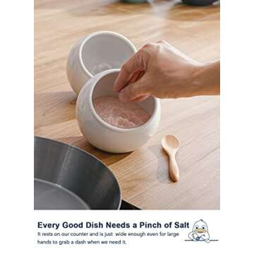 LE TAUCI Salt Pig, 12 Oz Ceramic Salt Cellar Set with Wooden Spoons, 4.8 Inch Salt Crock, Fit a Large hand, Wide-Mouth Salt Box, Salt and Pepper Shaker, Set of 2, White