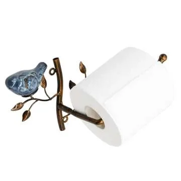 Owlgift Wall Mounted Metal Toilet Tissue Holder w/Ceramic Bird, Roll Organizer for Bathroom - Bronze