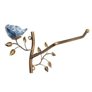 Owlgift Wall Mounted Metal Toilet Tissue Holder w/Ceramic Bird, Roll Organizer for Bathroom - Bronze
