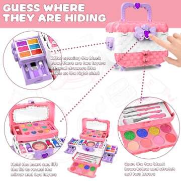 54 Pcs Kids Makeup Kit for Girls, Princess Real Washable Pretend Play Cosmetic Set Toys with Mirror,...