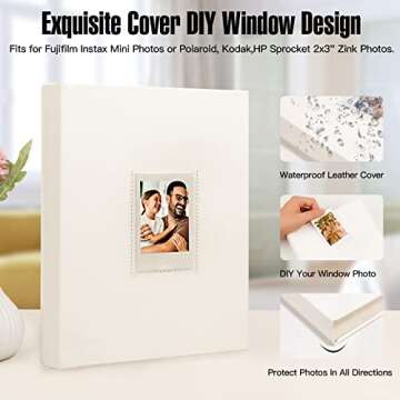 Veicevol Photo Album with Writing Space for Fujifilm Instax Mini 12 11 9 40 90 8 7 Evo Liplay Instant Camera, 128 Pockets Photo Album for Polaroid, Leather Cover Handmade Paper 2x3 Photo Album (White)